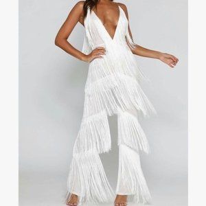 Meshki Malia Fringe Jumpsuit White XS